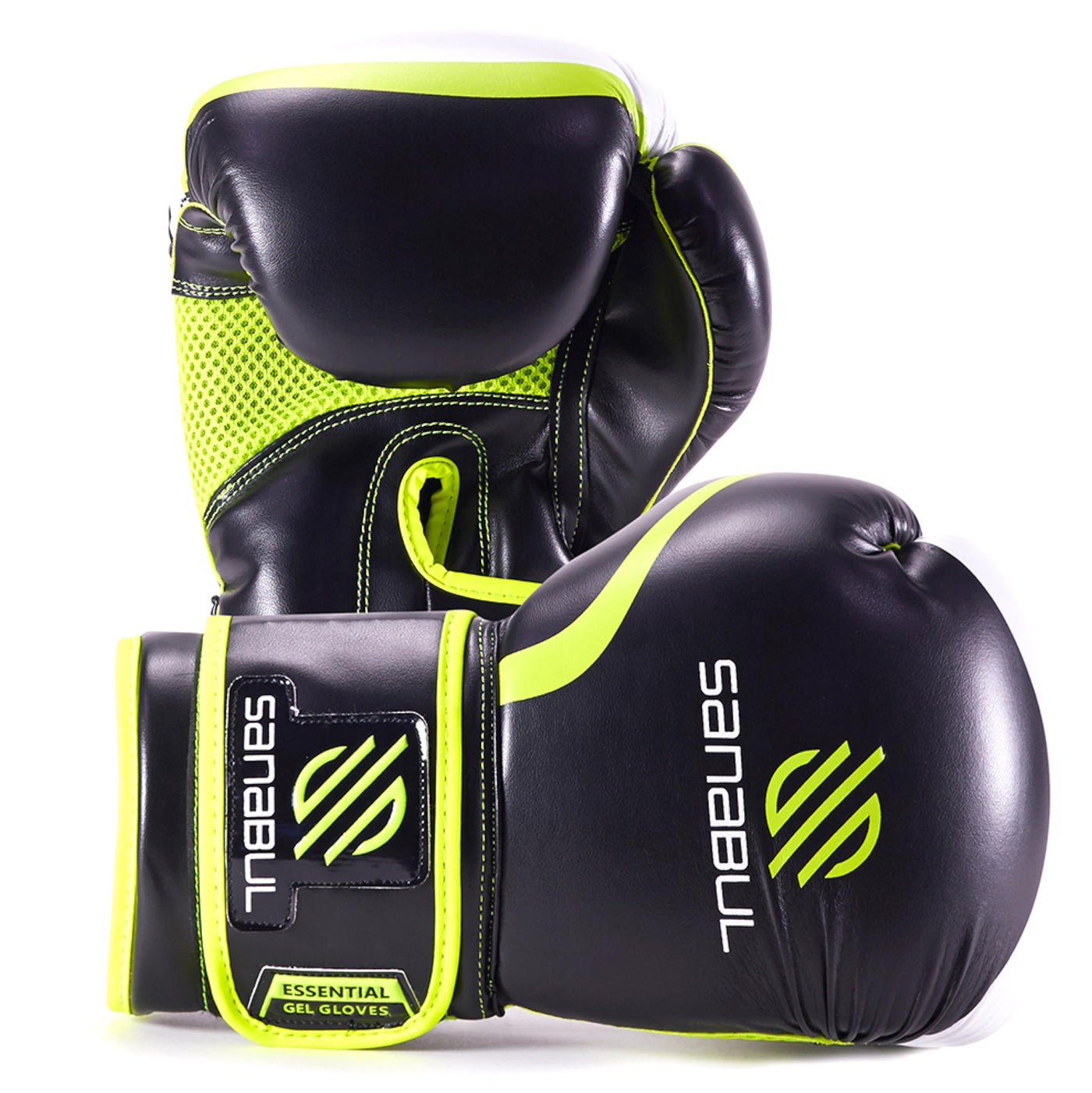 Sanabul Essential Gel Boxing Gloves for Men & Women, Kickboxing MMA, Muay Thai Gloves and Heavy Bag Training Punching & Sparring, Black/Green 10 oz